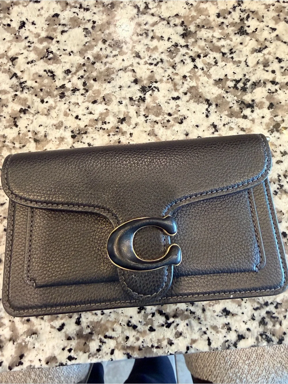 Black Leather Crossbody Wallet with Gold Chain
